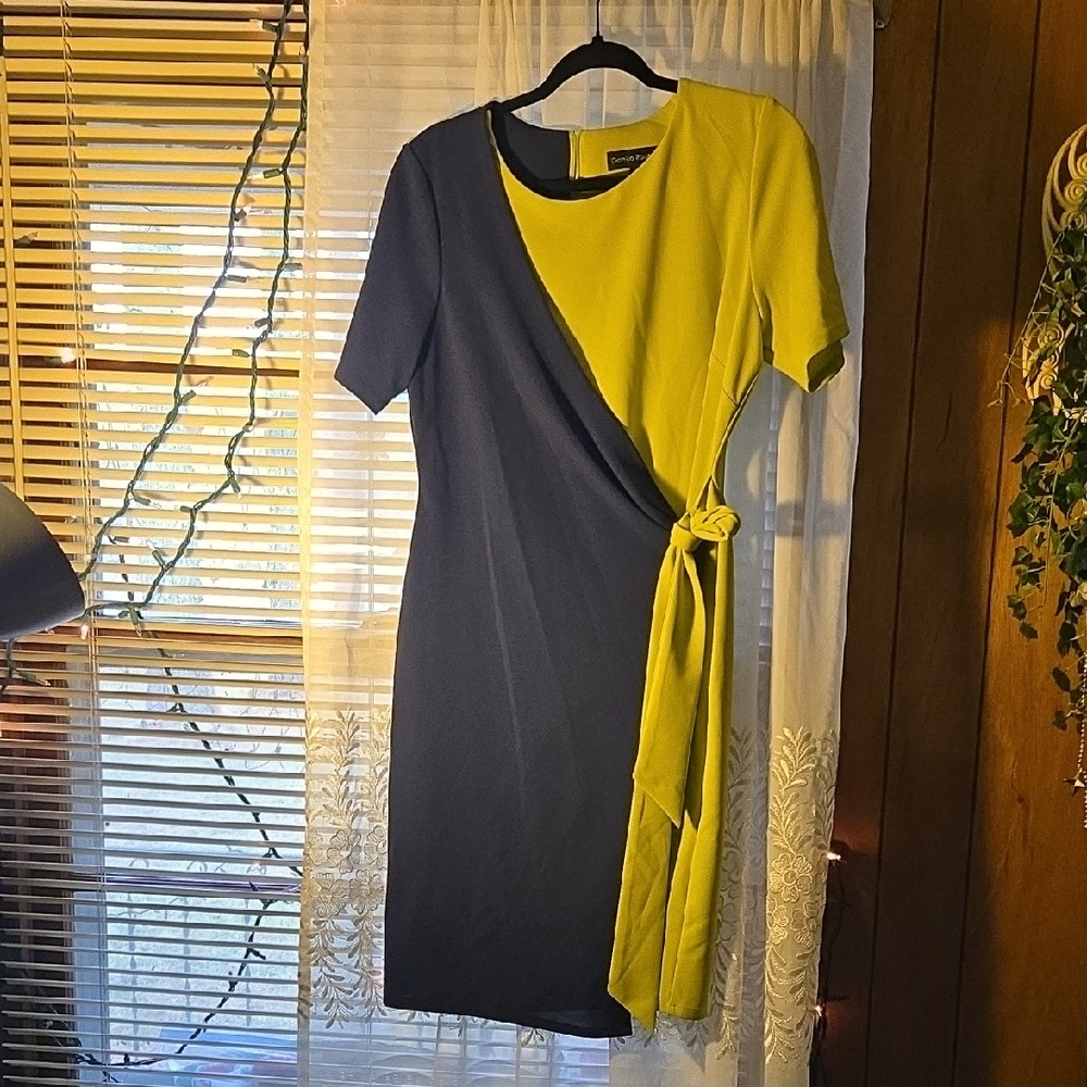 Stylish Asymmetrical Black and Yellow Dress